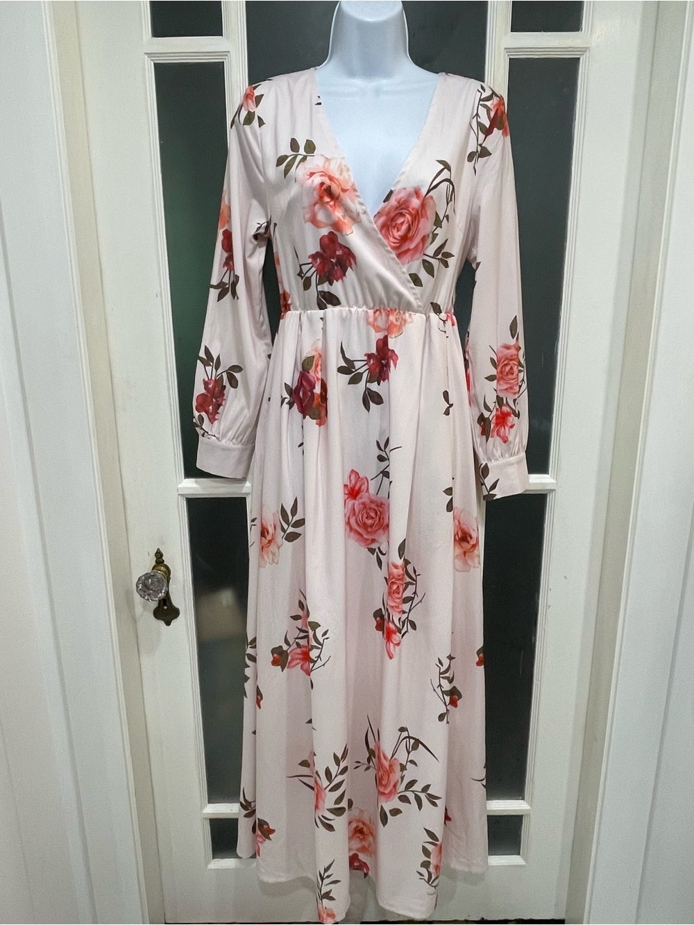 Romantic Pink Floral Maxi Dress with Wrap Bodice